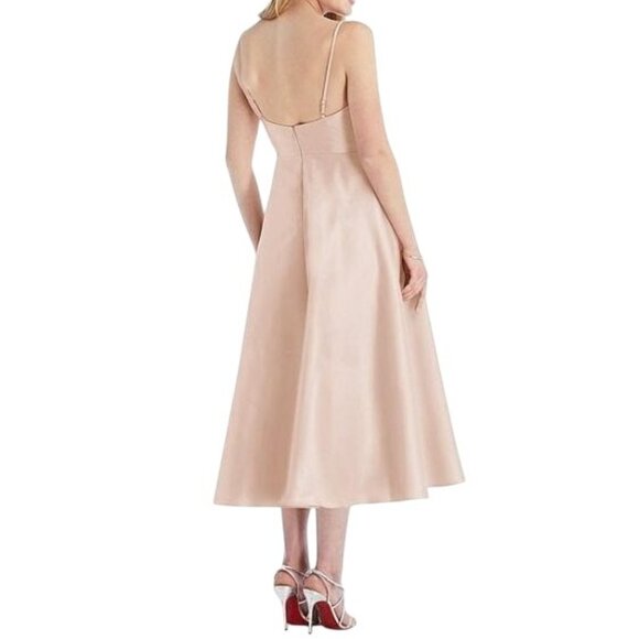 NEW Alfred Sung Spaghetti-Strap Satin Midi Dress‎ Cameo/Blush Pink Size 14 D799 - Picture 2 of 15